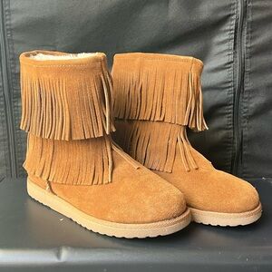 Fringed Tan Suede Boots